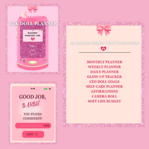 Y2K Doll Planner | Soft Girl Productivity, Glow Up, Self Care (Digital Download)